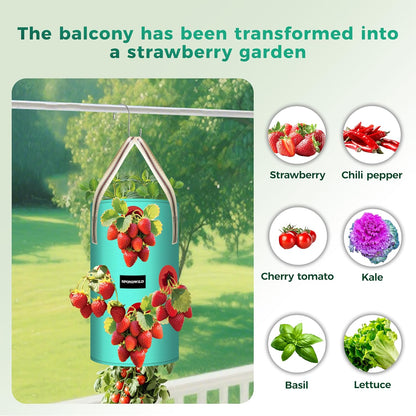 3 Pack Hanging Strawberry Planter Bags, 3 Gallon Hanging Grow Bags with Bottom Planting Hole