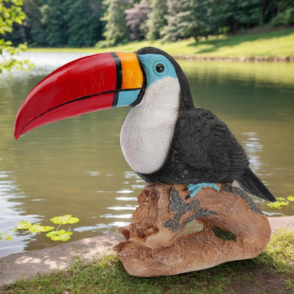 Real Toucan Statue, Vibrant Colorful Outdoor Bird Decor - 14.2" Resin Animal Sculpture