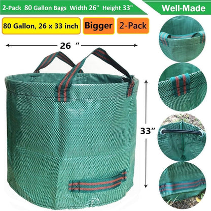 Professional 2-Pack 80 Gallon Large Yard Garden Bags (D26, H33 in) with Gardening Gloves for Yard