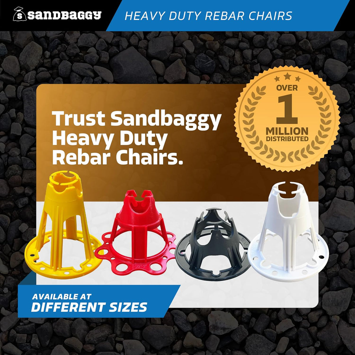 Sandbaggy Plastic Rebar Support Chairs - Elevates 1" or 1-1/4" - Concrete Chair for #3 to #5 and