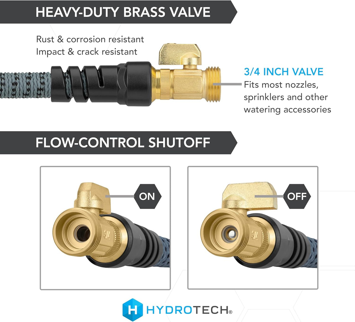 Hydrotech 60 ft Garden Hose – Patented Force Control, Burst-Proof, Lightweight, Flexible, No-Kink