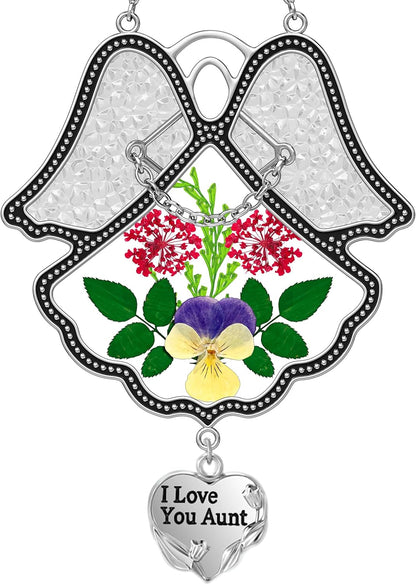 KY&BOSAM Angel Suncatcher I Love You Aunt Stained Glass Panels for Windows Wind Chime with Pressed