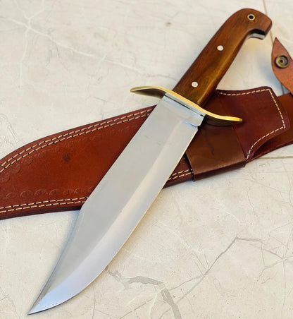 Large Bowie Knife with Leather Sheath Fixed Blade Hunting Knife D2 Steel with Leather for Outdoor