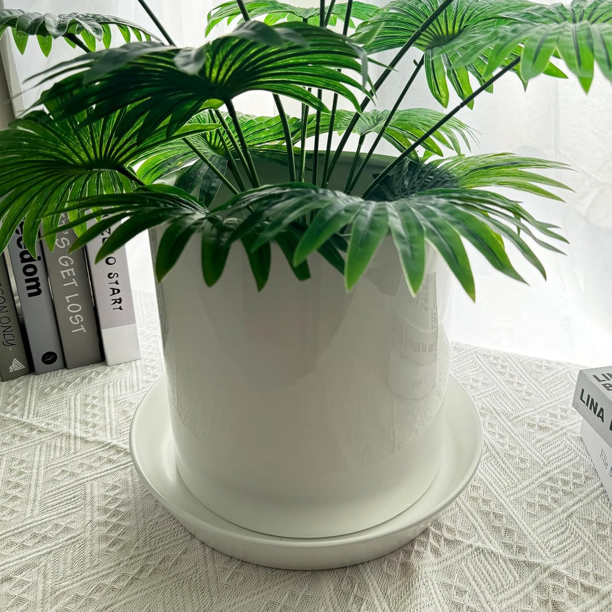 Plant Saucers 12 Inch (12.7 Inch) Plant Trays, Durable Round Glazed Ceramic Flower Plant Water Drip