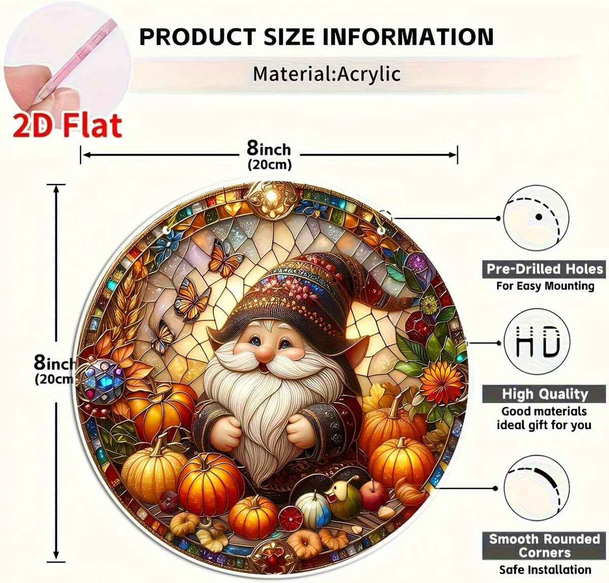 7.87Inch Fall Sun Catcher Acrylic Garden Cute Pumpkin Dwarf Suncatcher Decor Window Hanging for