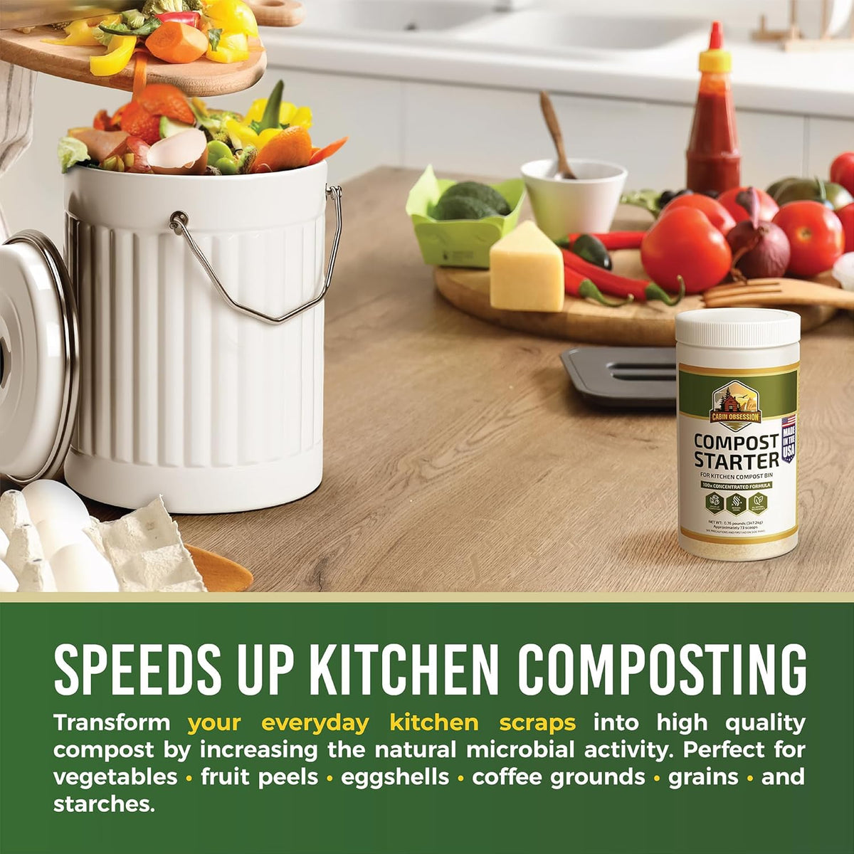 Compost Starter - 100x Concentrated All Natural Compost Accelerator for Countertop Kitchen Bin