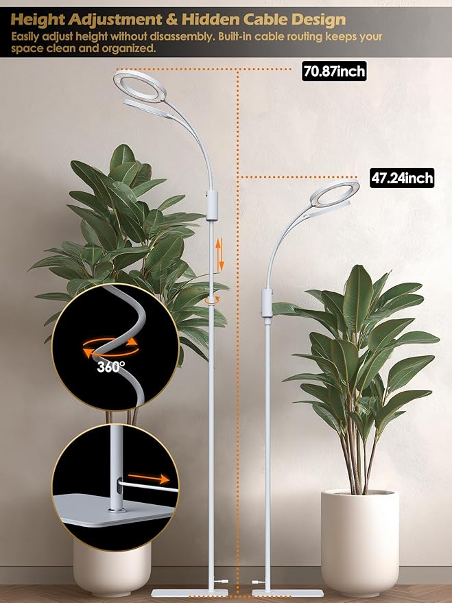 Smart Grow Lights for Indoor Plants,48W 2-Head Plant Light with Auto-Timer, Full Spectrum LED Grow