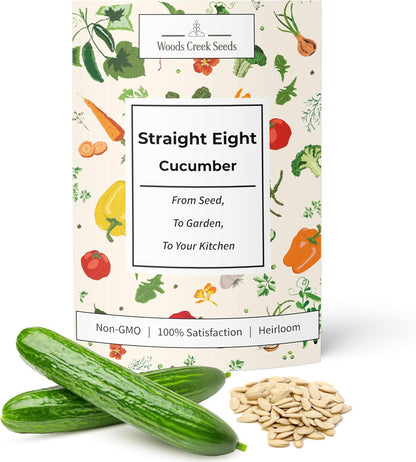 Woods Creek Seeds: Straight Eight Cucumber Seed for Planting - Over 90 Heirloom Seed Pack - Non-GMO