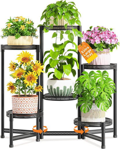 LASZOLA 6 Tiered Folding Tall Plant Stand for Indoor Outdoor Corner, Larger Heavy Duty Metal