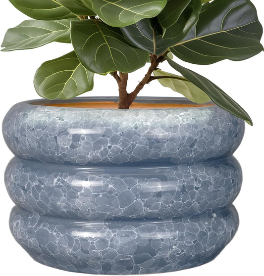 SQOWL Ceramic Planter 13.5 Inch - Large Plant Pot Indoor with Drainage Hole Outdoor Planter Round