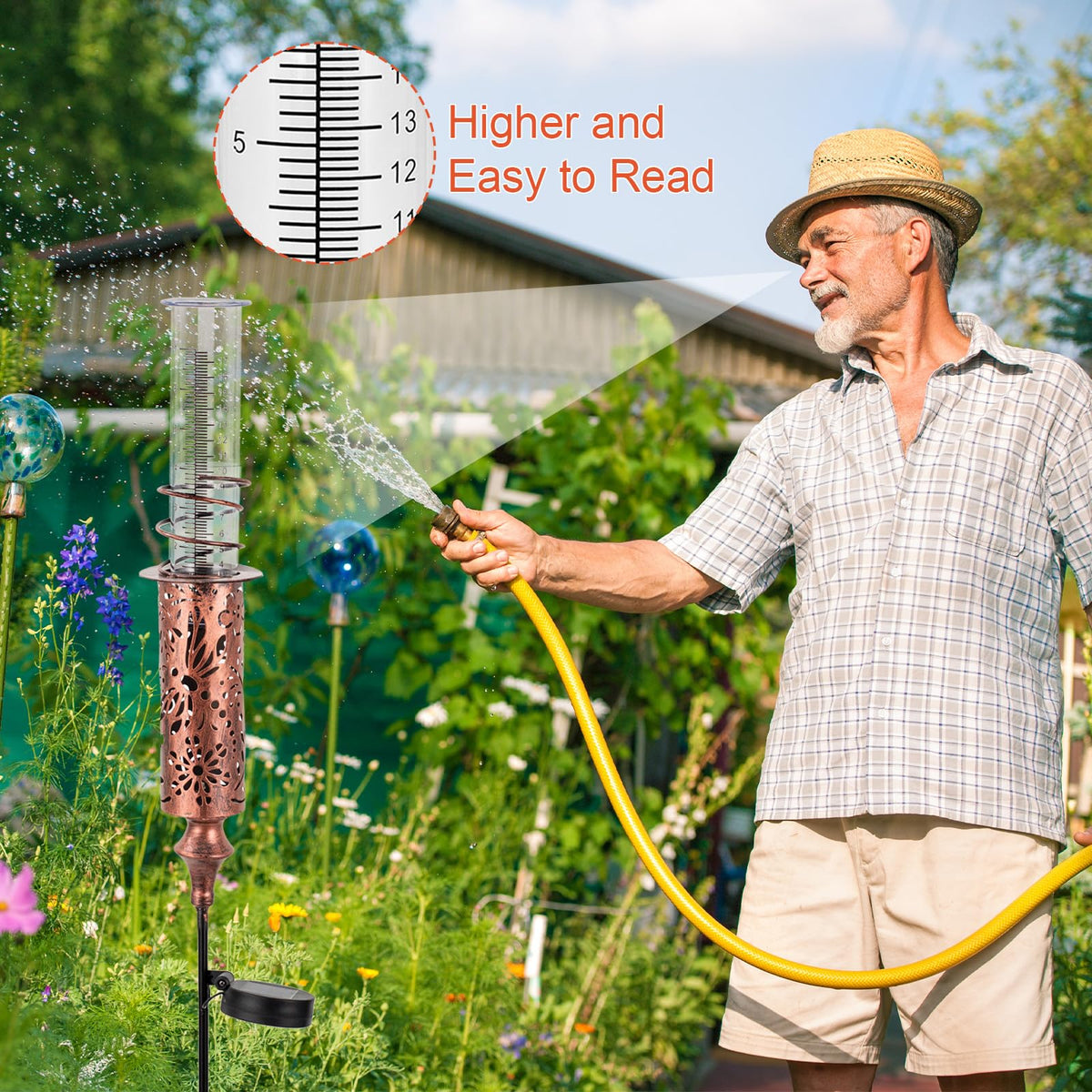 VEWOGIFT Rain Gauge Outdoor, Solar Water Gauge for Rain