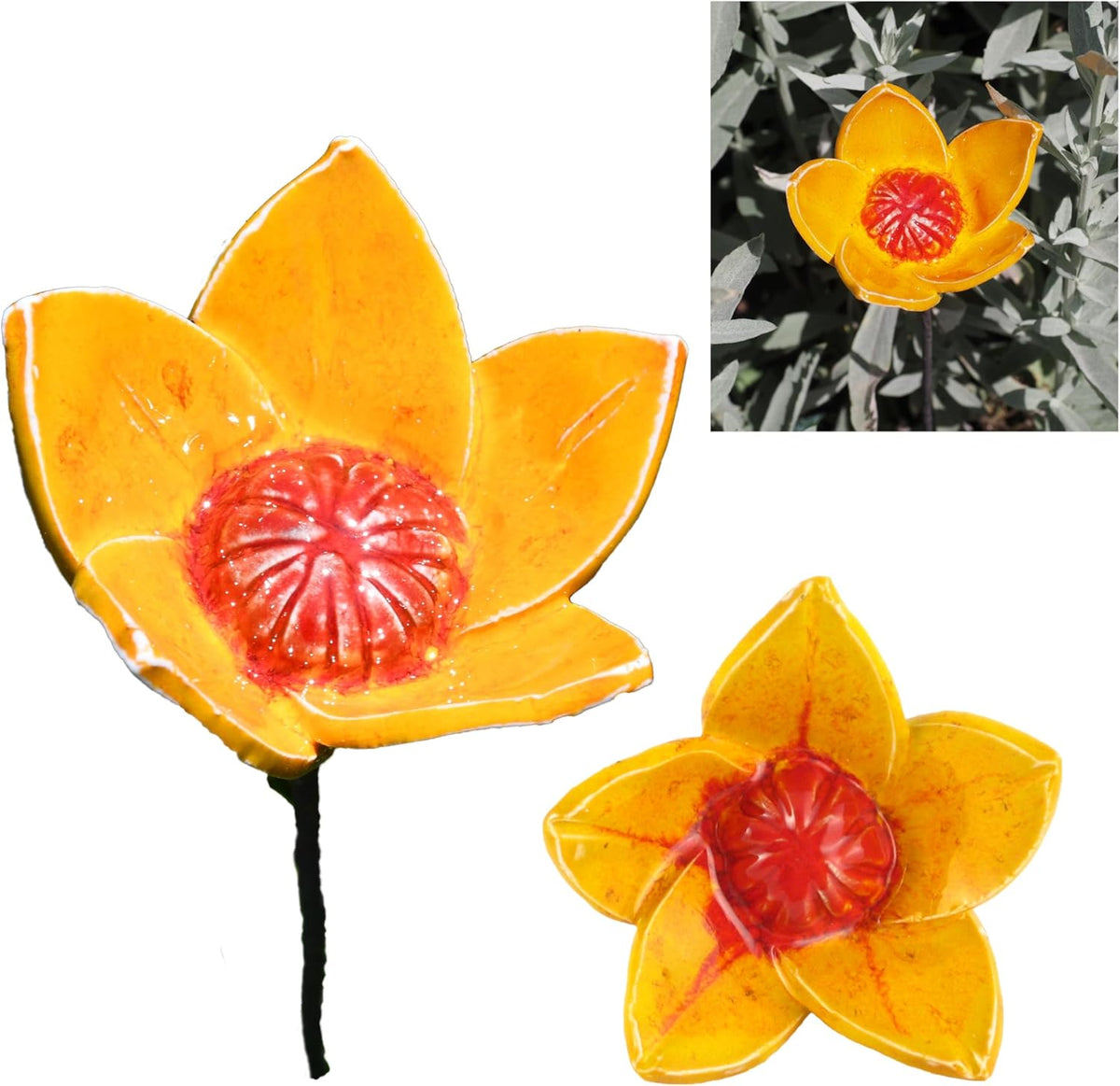 Ceramic Garden Decor - Flower Lawn Stake - Outdoor Statue - Perfect, Unique Gifts for Gardeners