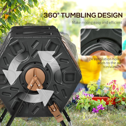 Outsunny Dual Chamber Compost Tumbler Bin, Outdoor Tumbling Composter with 24 Ventilation Openings