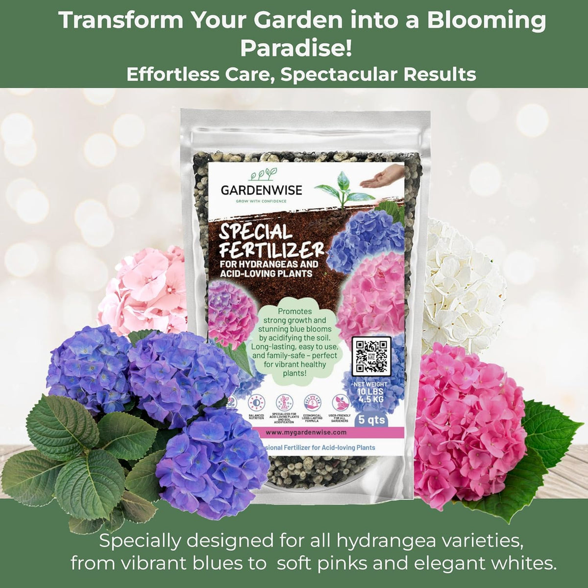 Slow Release Hydrangea Fertilizer with Iron & Sulfur – Indoor & Outdoor Soil Acidifier for Miracle