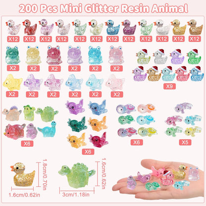 Mini Glitter Ducks 200 Pcs Tiny Duck Figures Luminous Resin Dinosaur Turtle Frog Axolotls to Hide