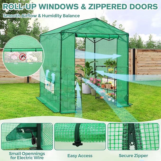 COOS BAY 6x6 FT Portable Walk-in Greenhouse, Pop up Outdoor Green House with Power Access Openings