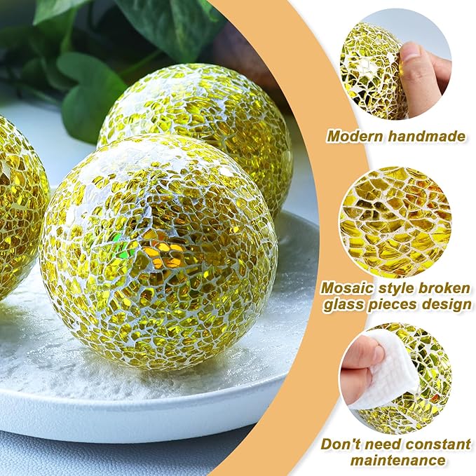 Gold 3.35 Inch Glass Balls Decorative for Bowls Crack Mosaic Orbs Solid Spheres Ball Round Globe