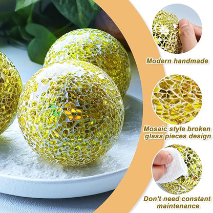 Gold 3.35 Inch Glass Balls Decorative for Bowls Crack Mosaic Orbs Solid Spheres Ball Round Globe