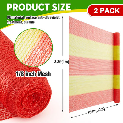 2 Rolls 3.3' x 164' Safety Construction Fence Net HDPE High Visibility Temporary Barrier Netting