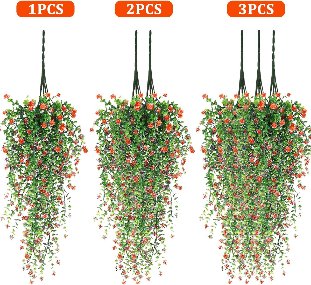 Artificial Hanging Flowers, 3 Pcs Fake Hanging Plants Artificial Vines for Outdoors, Fake Ivy Vine