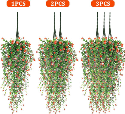 Artificial Hanging Flowers, 3 Pcs Fake Hanging Plants Artificial Vines for Outdoors, Fake Ivy Vine