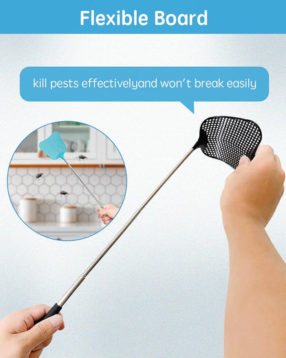 Fly Swatter Heavy Duty Set, with Durable Telescopic Stainless Steel Extendable Handles, for Home