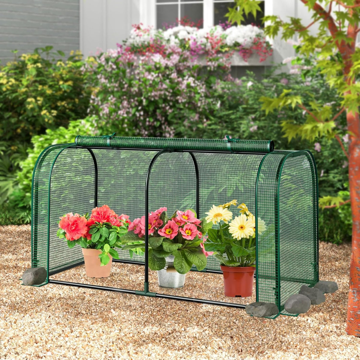 Happygrill Portable Mini Greenhouse, 47" x 22" x 24" Green House w/ Roll-up Zipper Door, Metal