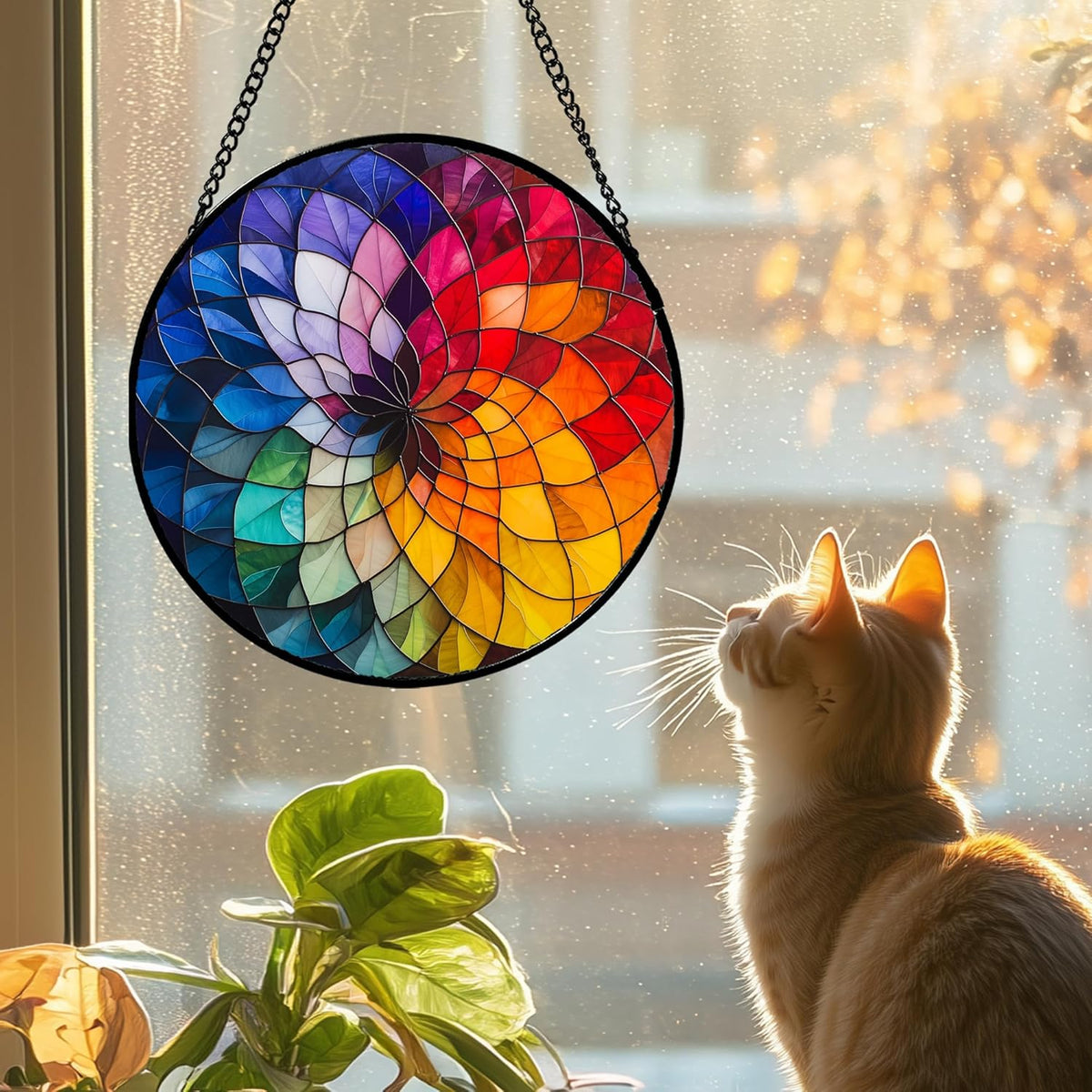 Stained Glass Window Hanging - Colorful Flowers Sun Catcher for Door Terrace Garden Home Decor