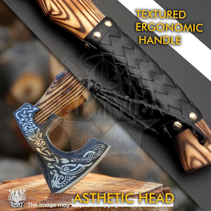 SHINY CRAFTS®- Hand-Forged Viking Axe for Men Leather-Wrapped Handle & Sheath Great for Birthdays
