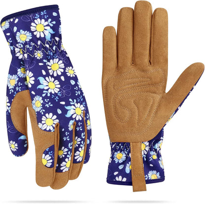 Womens Gardening Weeding Working Gloves, Leather Garden Glove for Women Thorn Proof No Stab for