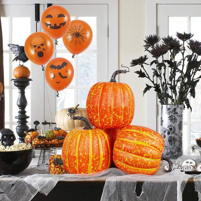 Artmag 6 Inch Large Artificial Pumpkins, 4PCS Big Orange Drawing Line Faux Foam Harvest Pumpkins