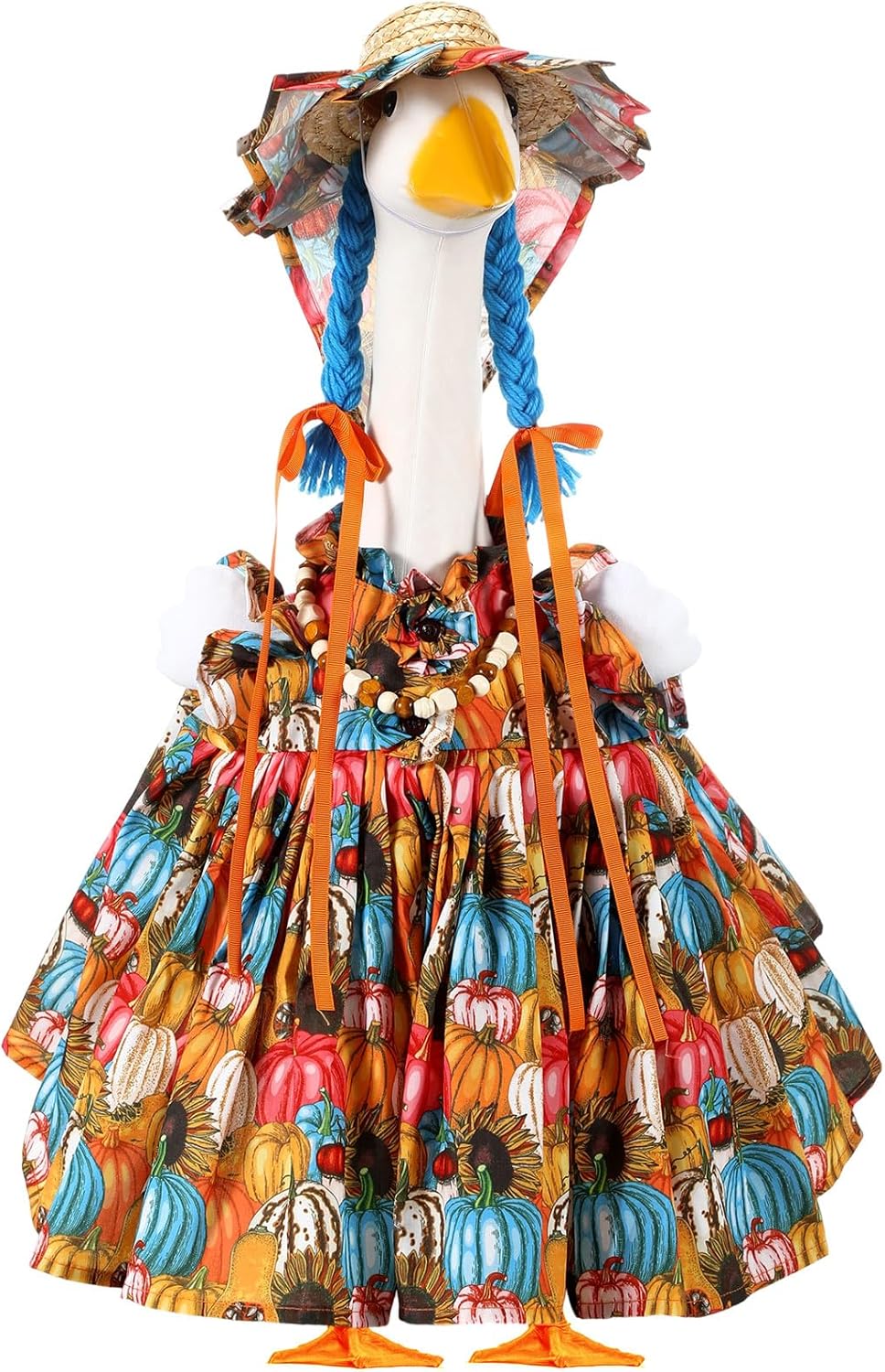Fall Thanksgiving Goose Outfit Sunflower Porch Goose Costume with Hat Necklace for 23 Autumn Patio