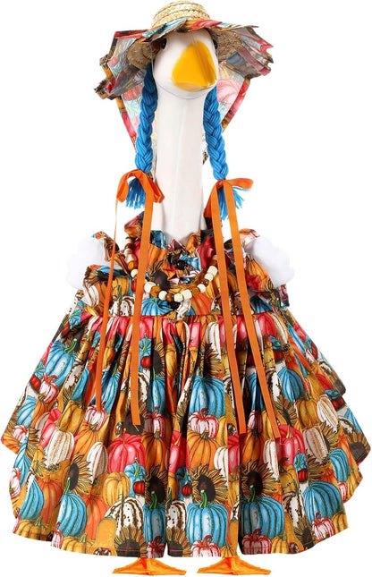 Fall Thanksgiving Goose Outfit Sunflower Porch Goose Costume with Hat Necklace for 23 Autumn Patio