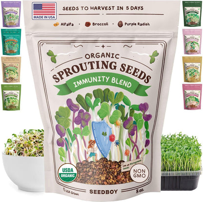 Seedboy Organic Non-GMO Sprouting Seeds, Immune System Booster - USA Grown Microgreens Mix with