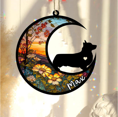 Personalized Dog Memorial, Custom Name Corgi (Black) Dog Christmas Ornament with Name, Custom