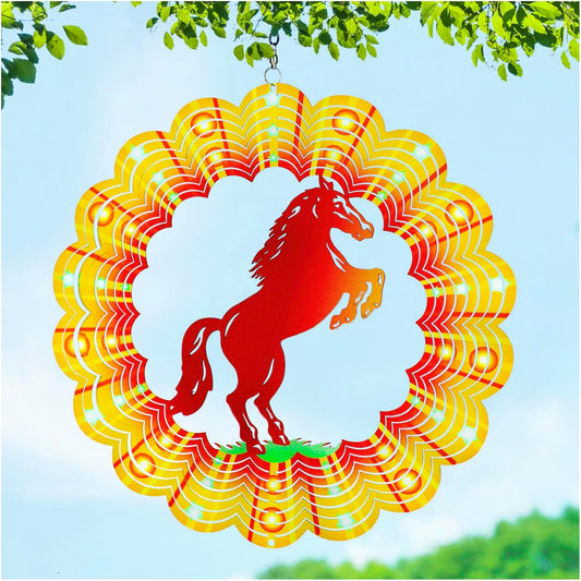 Horse Wind Spinners Horse Gifts for Women/Girls/Men 12 inch 3D Stainless Steel Hanging Wind Spinner