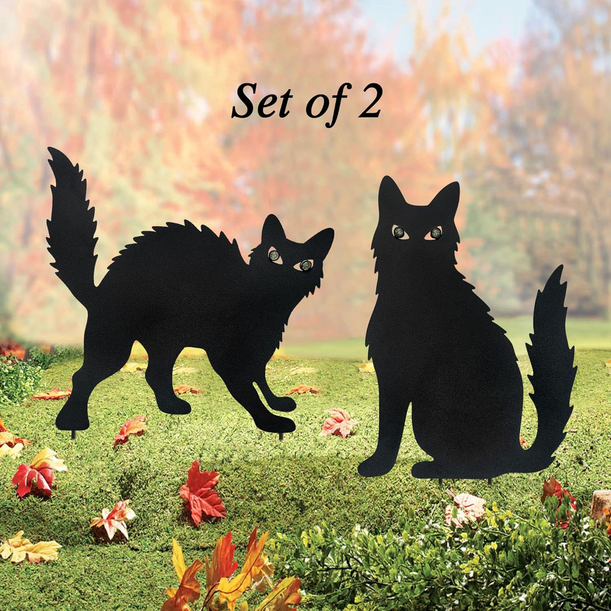 WAIU Halloween Metal Cat Yard Stakes Glow in The Dark Black Cat Silhouette Outdoor Decor for Garden