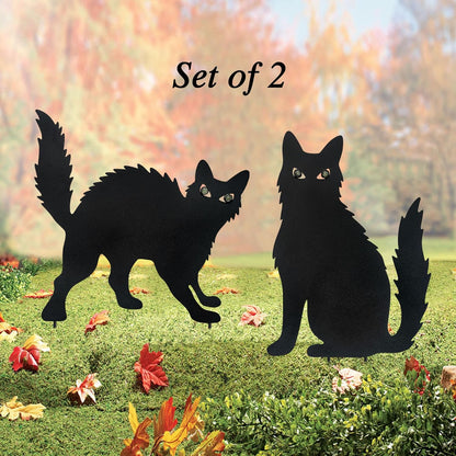 WAIU Halloween Metal Cat Yard Stakes Glow in The Dark Black Cat Silhouette Outdoor Decor for Garden
