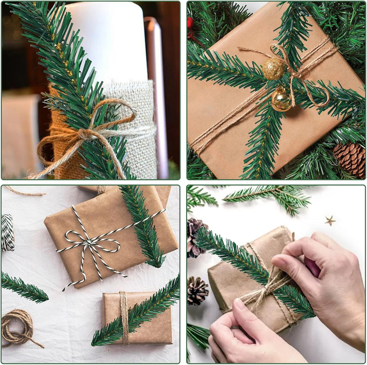 Uieke 50 Pcs Christmas Garland Ties 12Inch Artificial Pine Needles Garland Faux Pine Greenery Stems