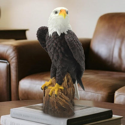 Garden Sculpture Hand-Painted Bald EagleResin Statue 14.2 Inch Tall with Stump Base Realistic
