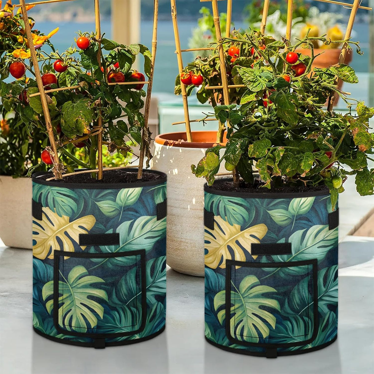 Green Leaves Plant Grow Bags 7 Gallon Thickened Nonwoven Plant Pot Flowers Vegetable Potato Fruit