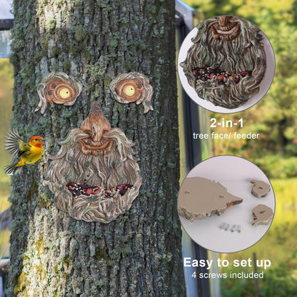 MEETYAMOR Garden Decor for Outside, Funny Tree Faces Bird Feeder Decor Outdoor Statues, Whimsical