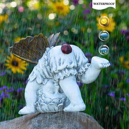 Garden Flower Fairy Outdoor Solar Decor, Resin Ornaments for Patio Lawn Yard Porch, Playful Garden