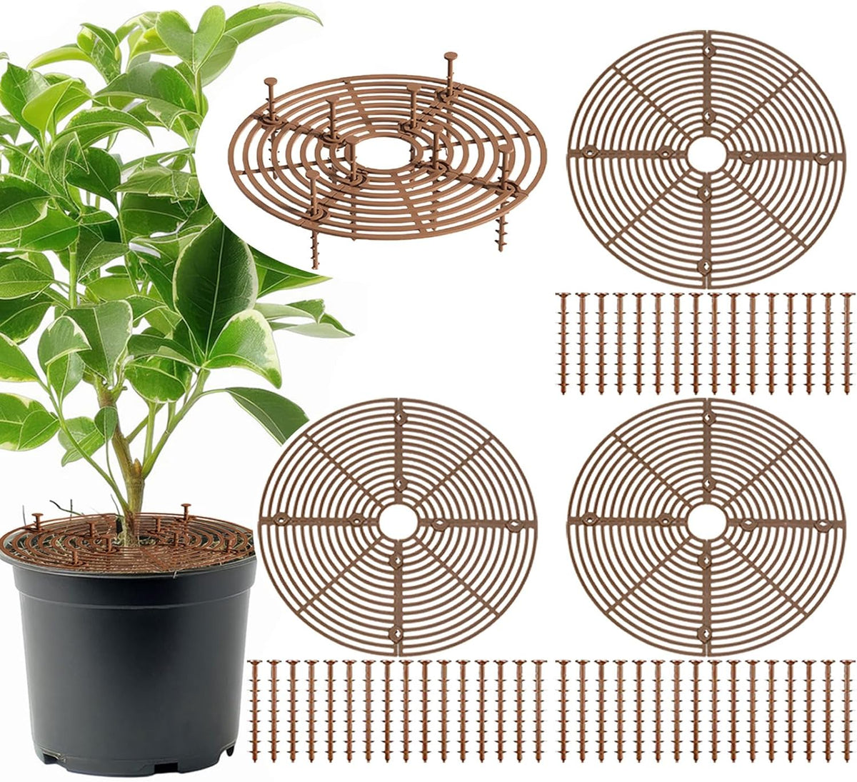 Plant Pot Cover, 3 Pack Planter Protectors Flower Pot Gird for Indoor Potted Soil Cover Round Plant