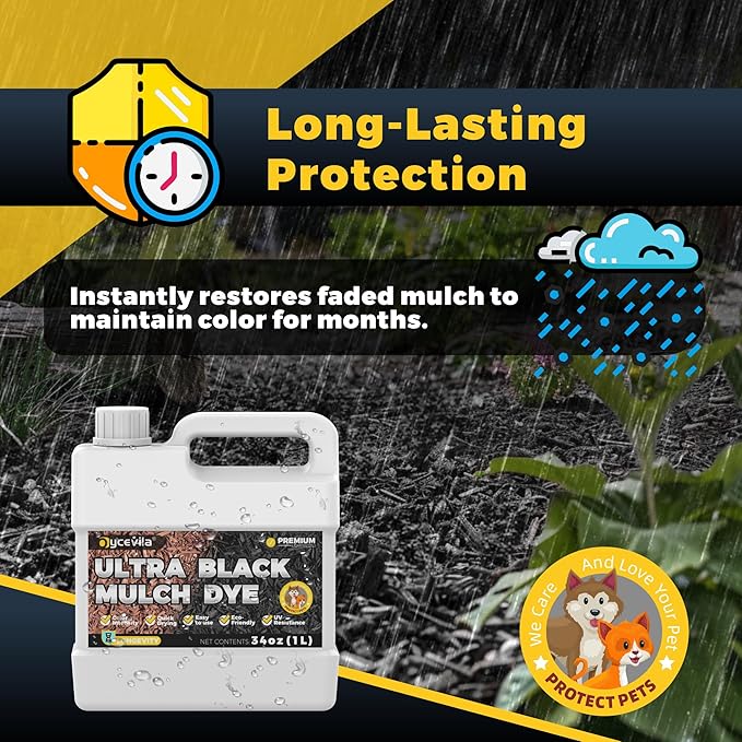 32oz Concentrated Ultra Black Mulch Dye with Gloves, Liquid Rubber Dye Spray Covers up to 3,600 Sq.