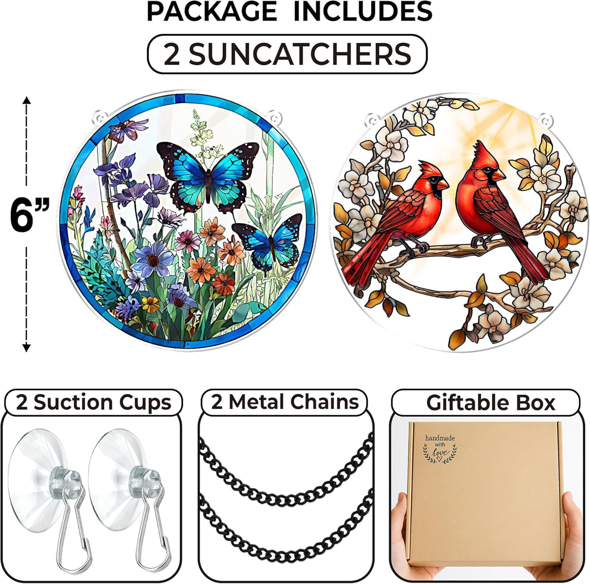 2 Cardinal Butterfly Acrylic Suncatcher, Art Decor for Home, Suncatcher for Window Hanging Indoor