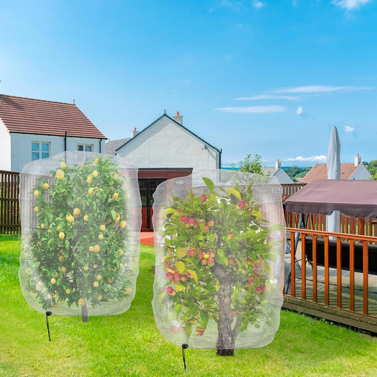 4 Pcs Insect Bird Barrier Tree Net with Drawstring, 4.9 x 3.2 Ft Garden Bird Netting Plant Cover