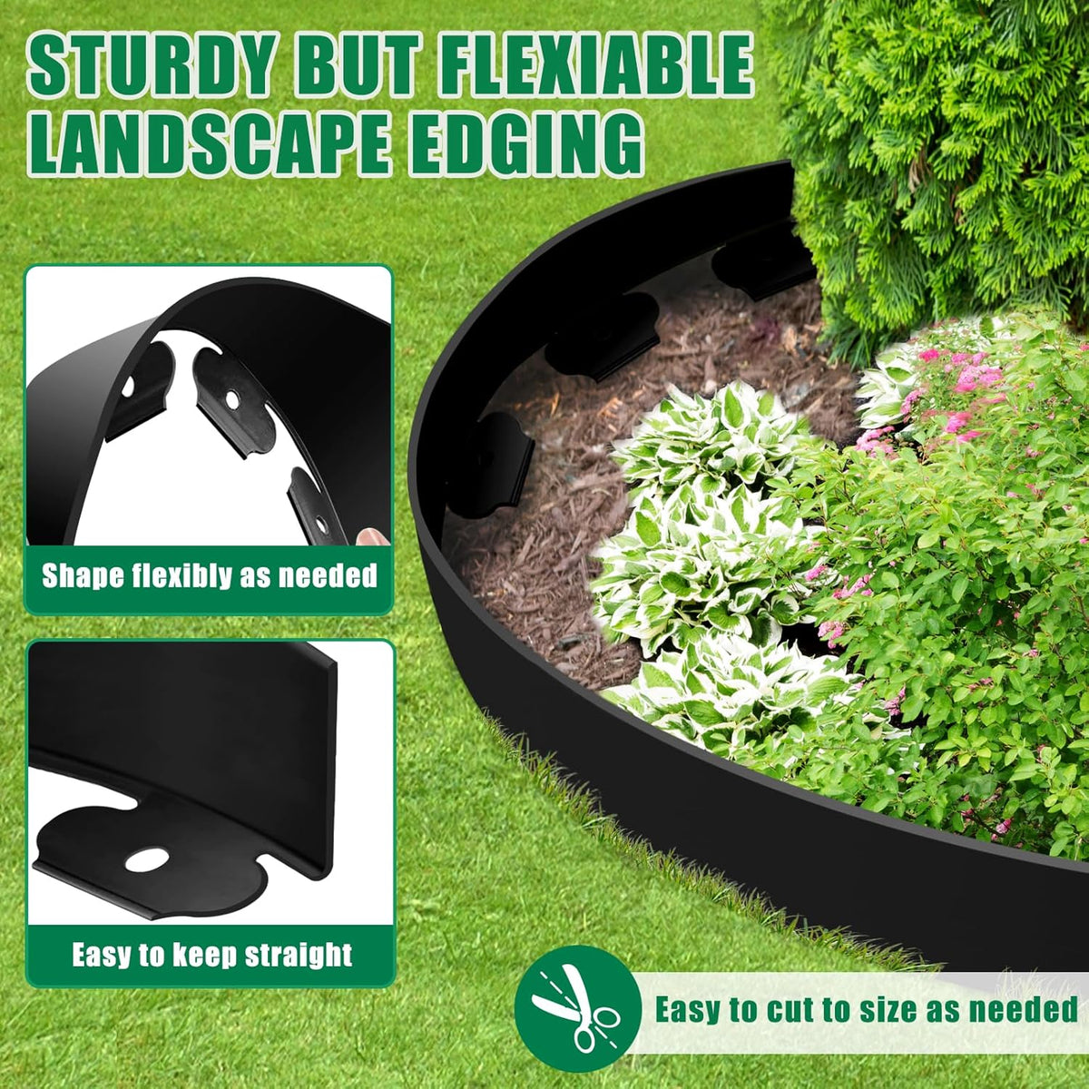 Landscape Edging Border - 4” x 20’ Edging for Landscaping with 30 Stakes, 0.15" Thick No Dig Lawn