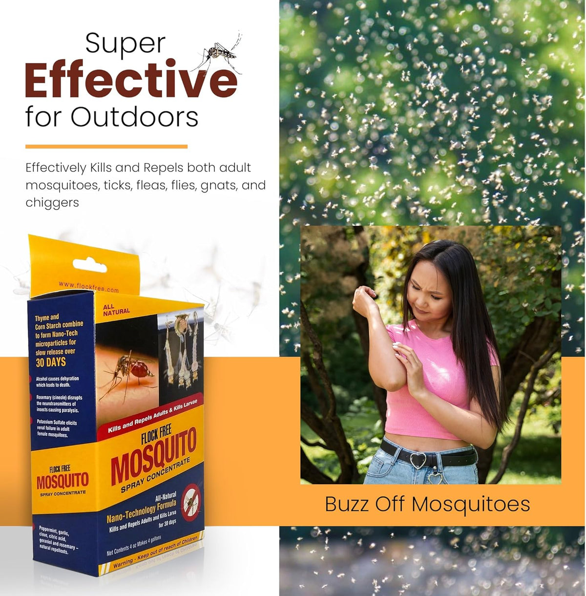 Natural Mosquito Control Spray Concentrate, Repels Mosquitoes, Ticks, Fleas, Flies, Gnats, and