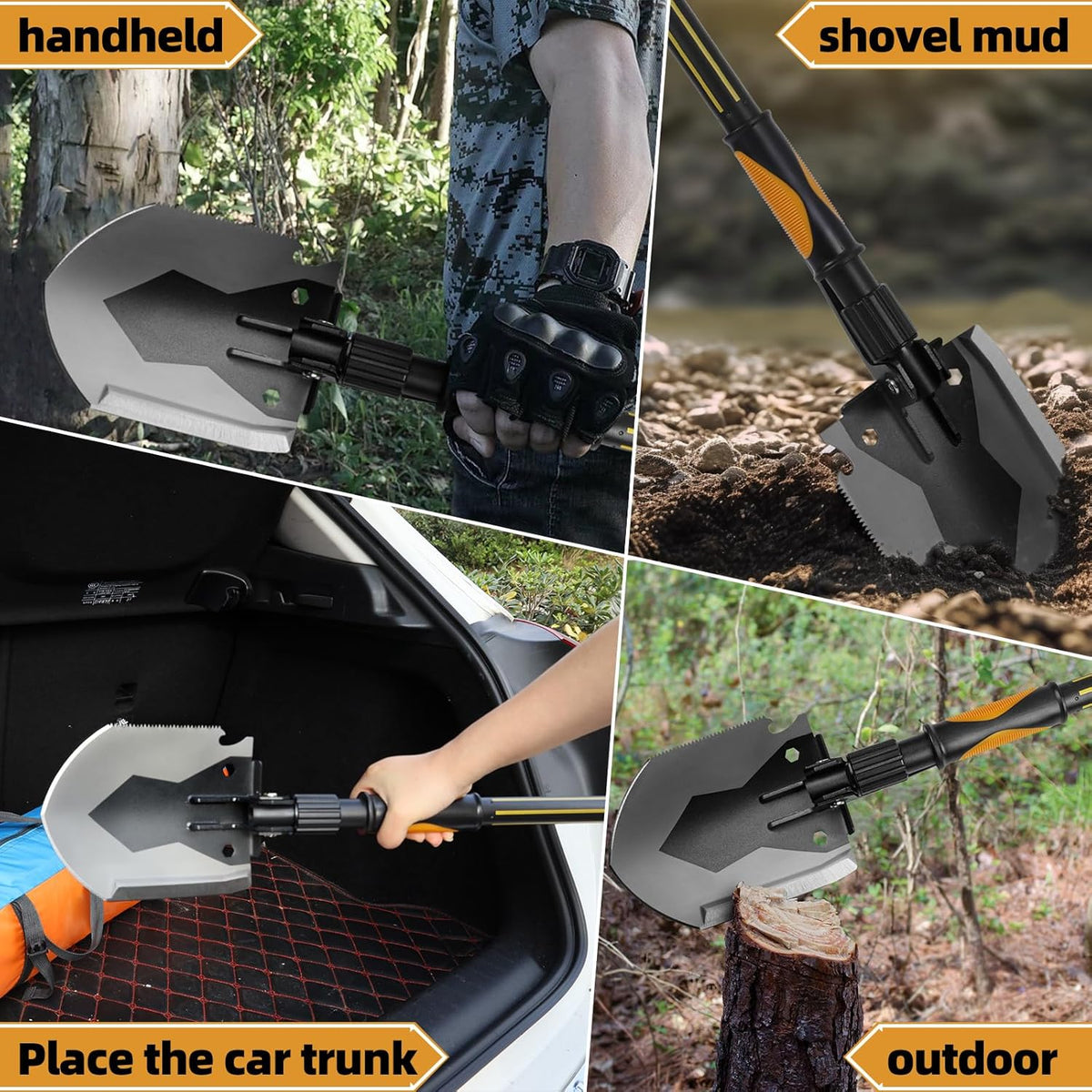 28" Tactical Folding Shovel Military Multi-Tool - Entrenching Tool with Pick/Axe/Saw, Carry Case